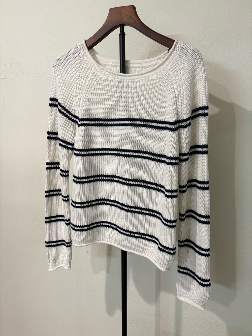 a new day Cream and Navy Striped Crewneck Sweater S